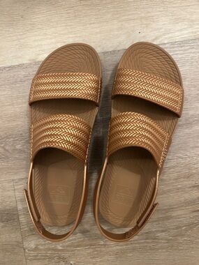 Reef Woven Strap Slide Sandals in Metallic Copper
